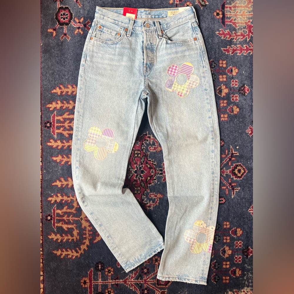 Rare Levi’s 501 - Custom Patchwork Flower Appliqué NWT